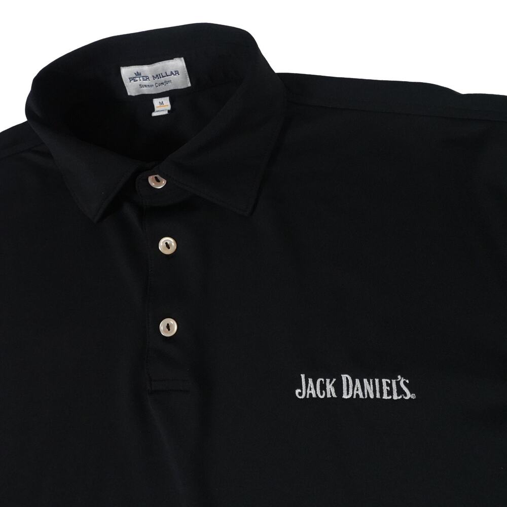 Jack Daniels Peter Millar Performance Black Golf Polo Shirt Men's Medium